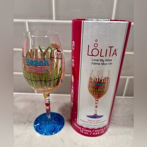 NWOT in box Lolita "Beach" Girl 15 oz hand painted wine glass